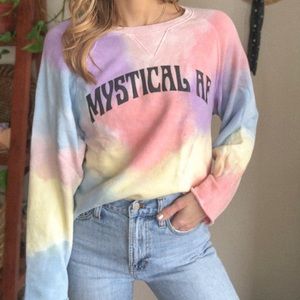 MOTHER Tie-dye Crop MYSTICAL AF Sweatshirt Pastel